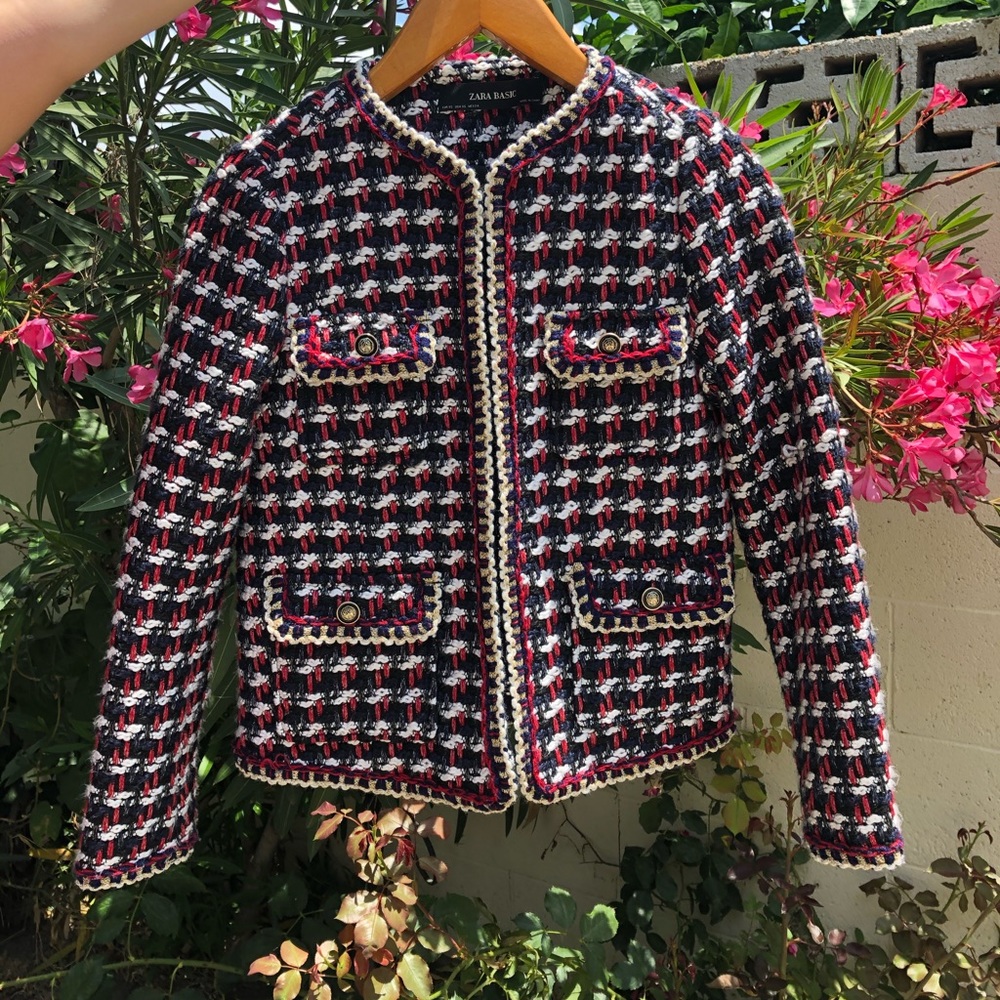 Zara Tweed inspired jacket coat red white blue